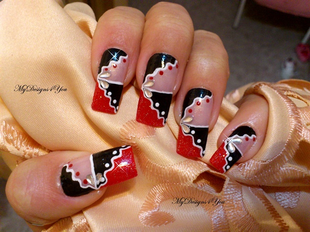 Red White and Black Nail Design