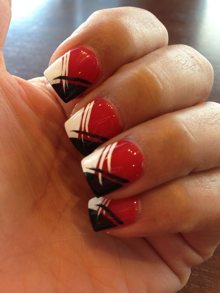 Red White and Black Nails