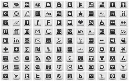 Social Media Icons Black and White Square