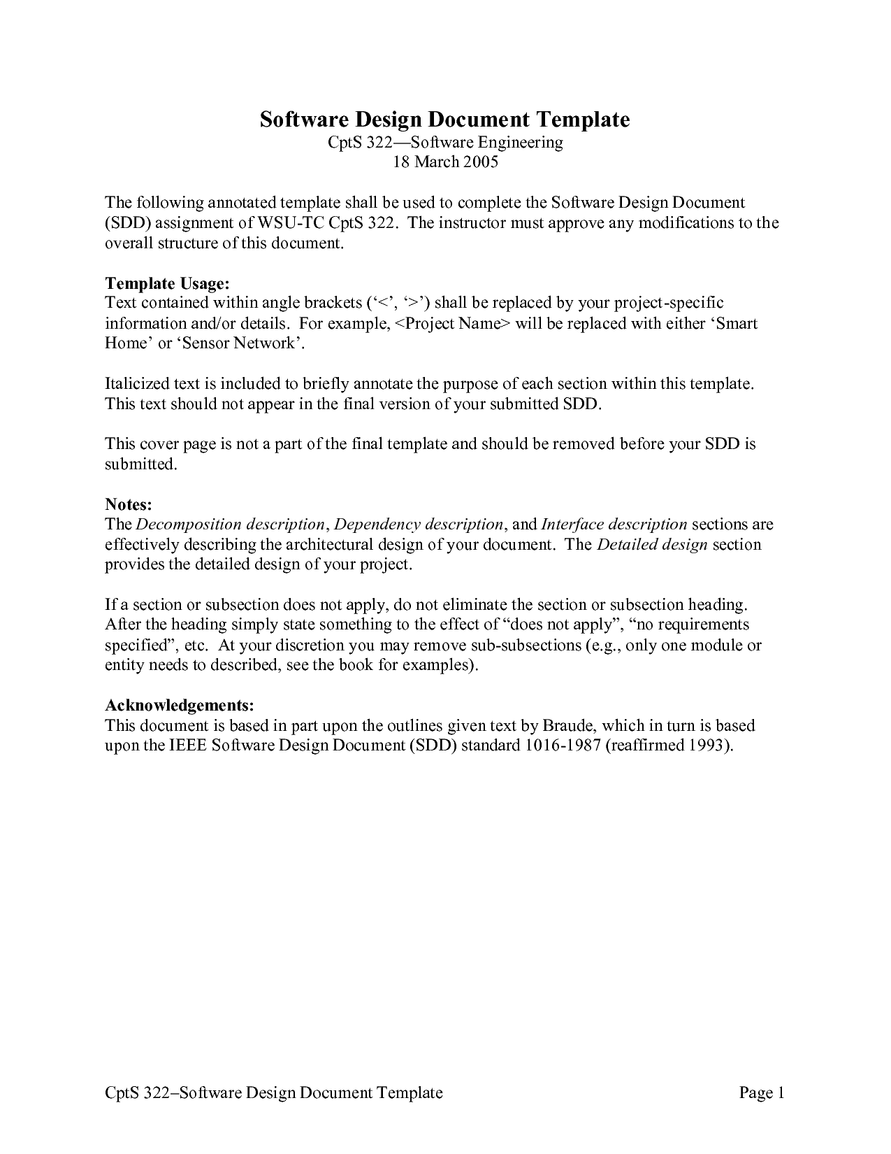Software Design Document Template Software Design Document Template