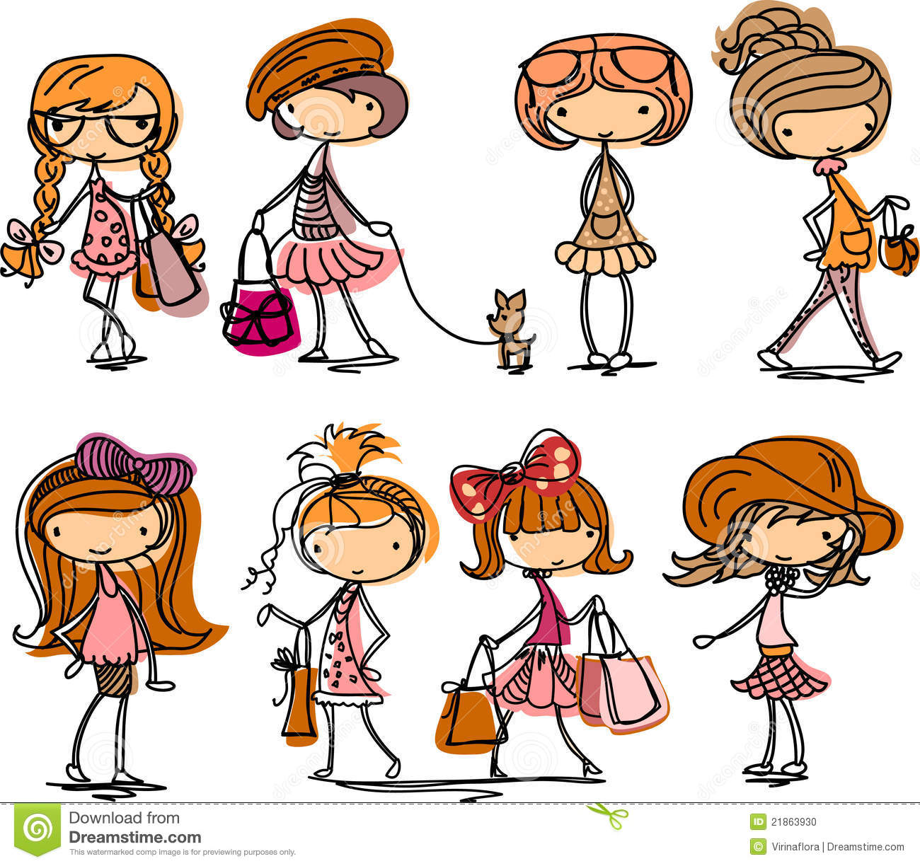 Vector Fashion Girls Cartoon