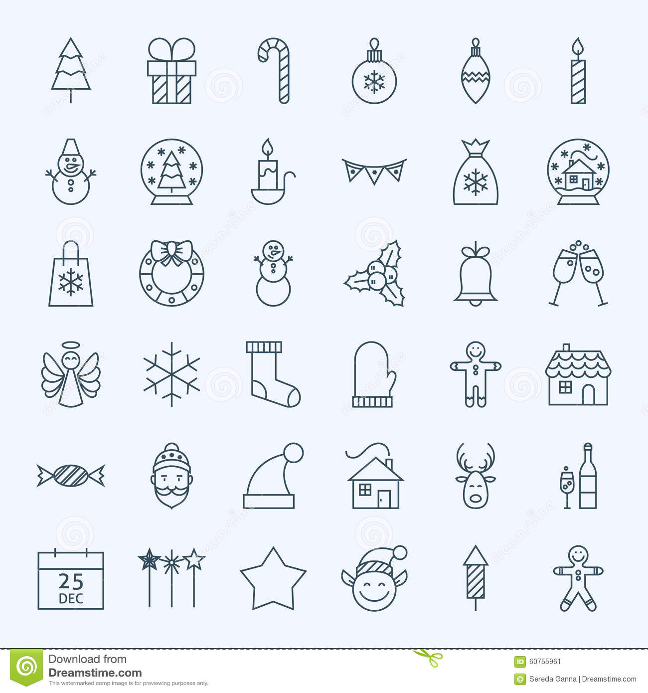 Vector Set of 36 New Year Holiday Modern Line Icons for Web