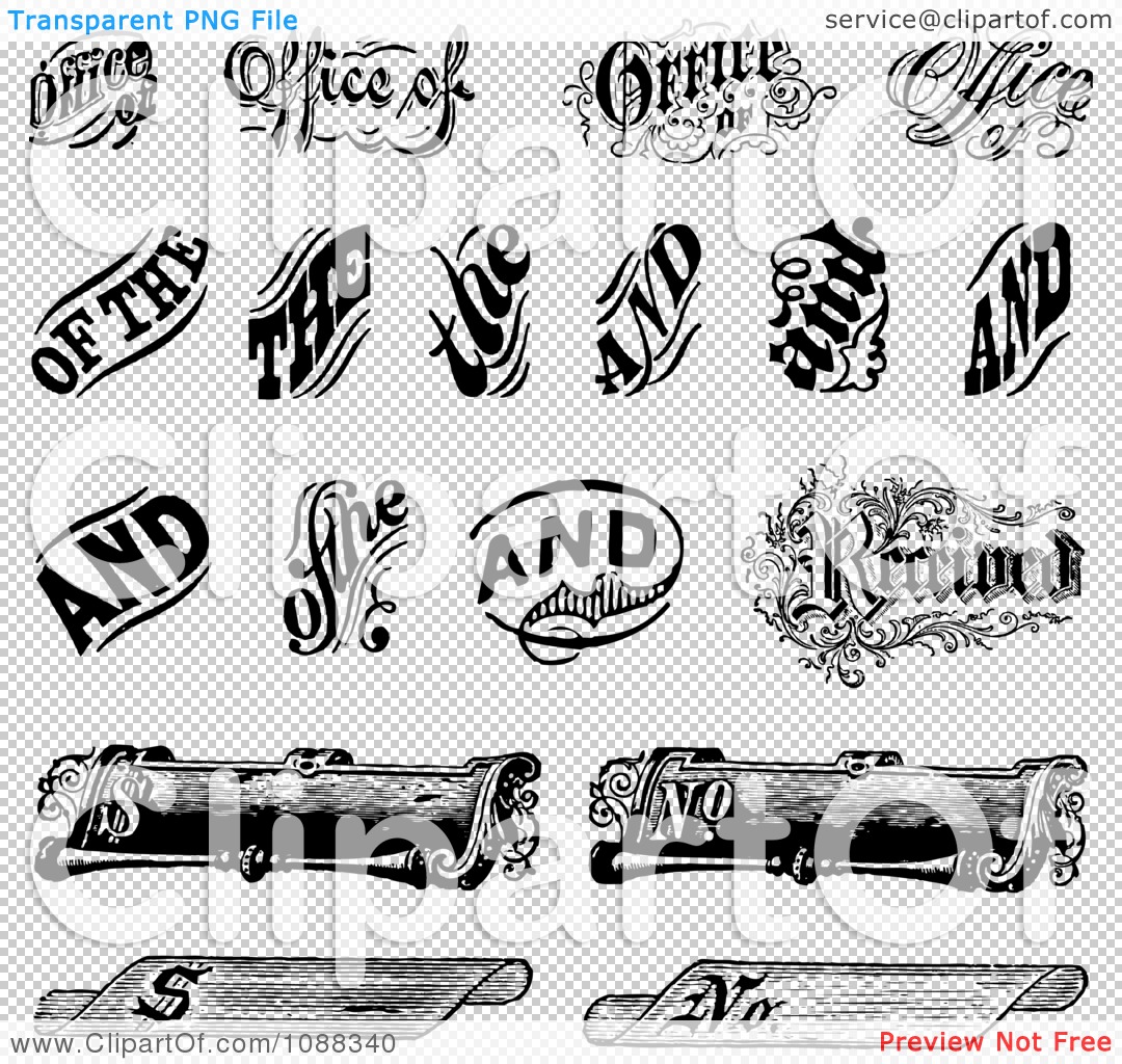 Vintage Scroll Clip Art Black and White Word