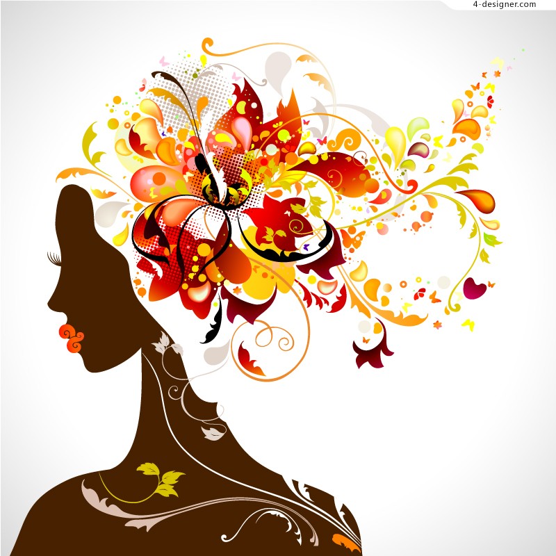 Women Head Silhouettes with Flowers