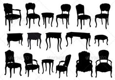 Antique Table and Chairs Illustrations