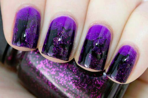 Black and Purple Glitter Nails Black and Purple Glitter Nails