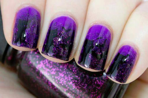 Black and Purple Glitter Nails