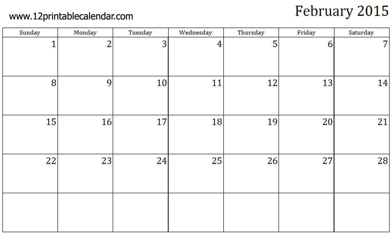 February 2015 Calendar Printable Template