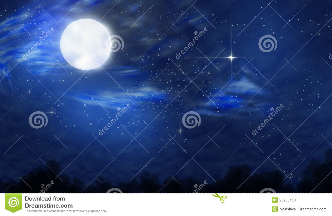 Full Moon Night Sky Over Water