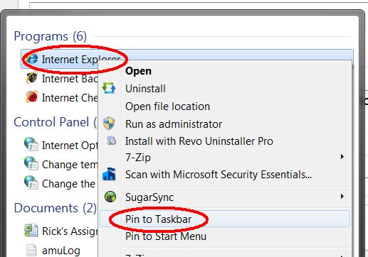 Internet Explorer Icon Missing From Taskbar