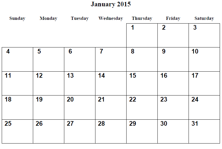 January 2015 Calendar Printable