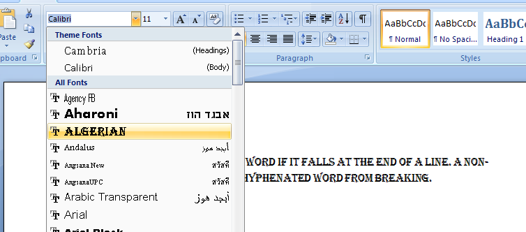 Microsoft Office Word 2007 Fonts
