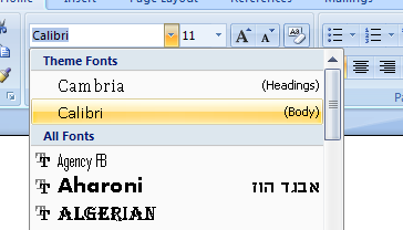 Microsoft Word Font Styles List
