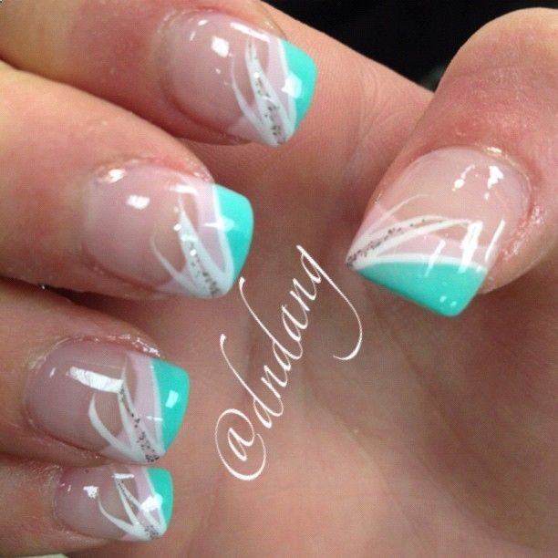 Nail Designs with Teal and White