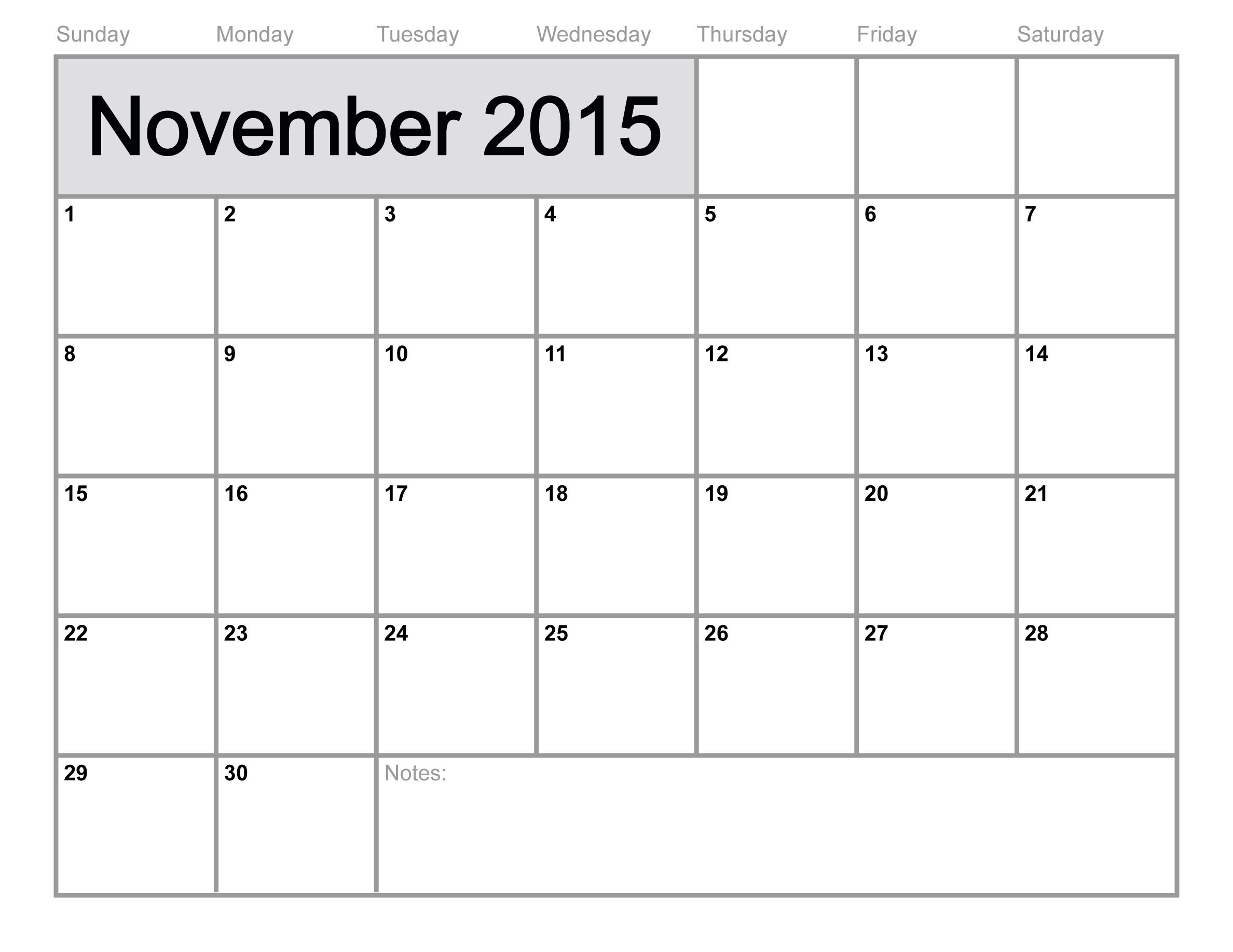 October November Calendar 2015