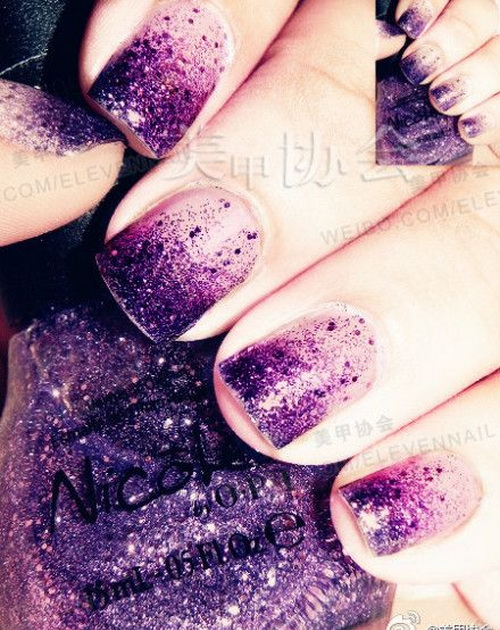 Purple Nail Design with Glitter