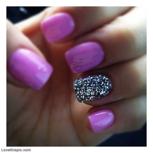Purple Nails with Glitter
