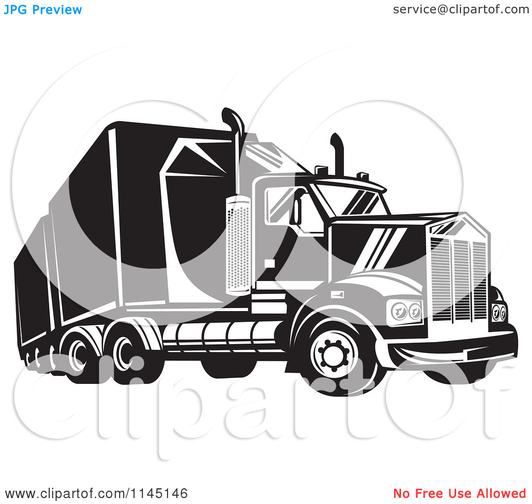 Semi Truck Clip Art Black and White