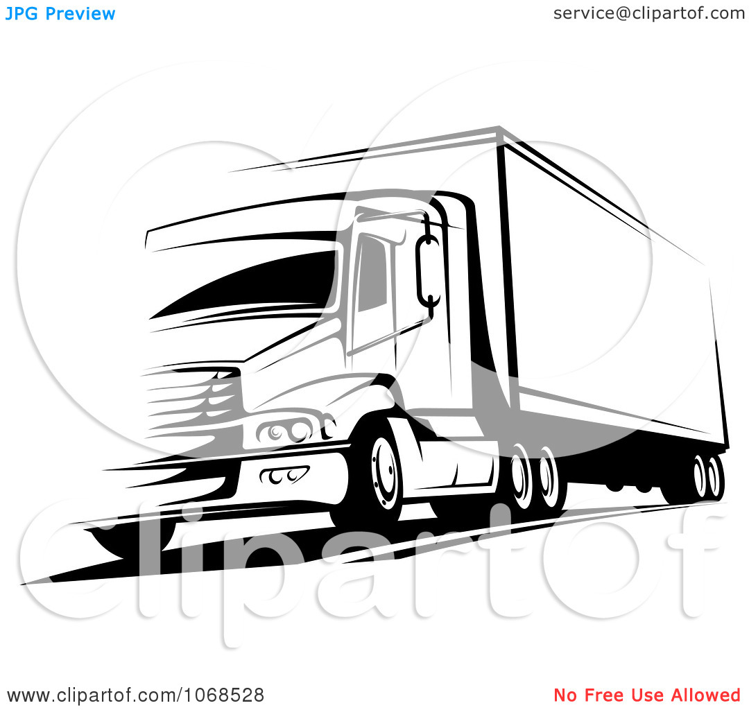 Semi Truck Clip Art Black and White