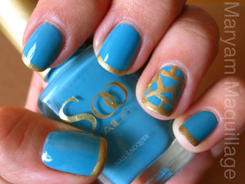 Teal and Gold Nail Art Designs