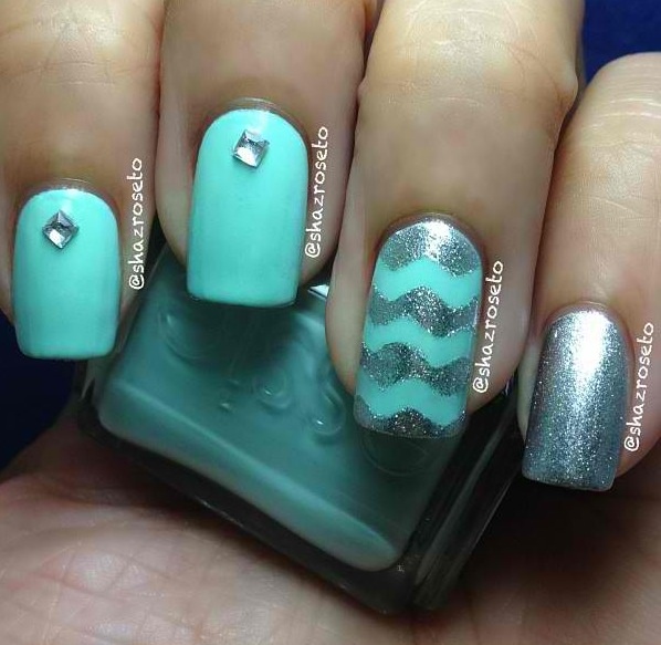 Teal and Silver Nail Designs