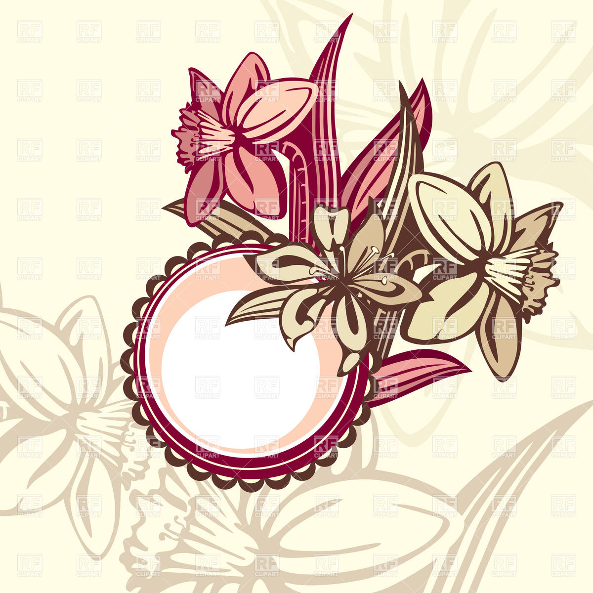 Vintage Floral Round Frame Clip Art