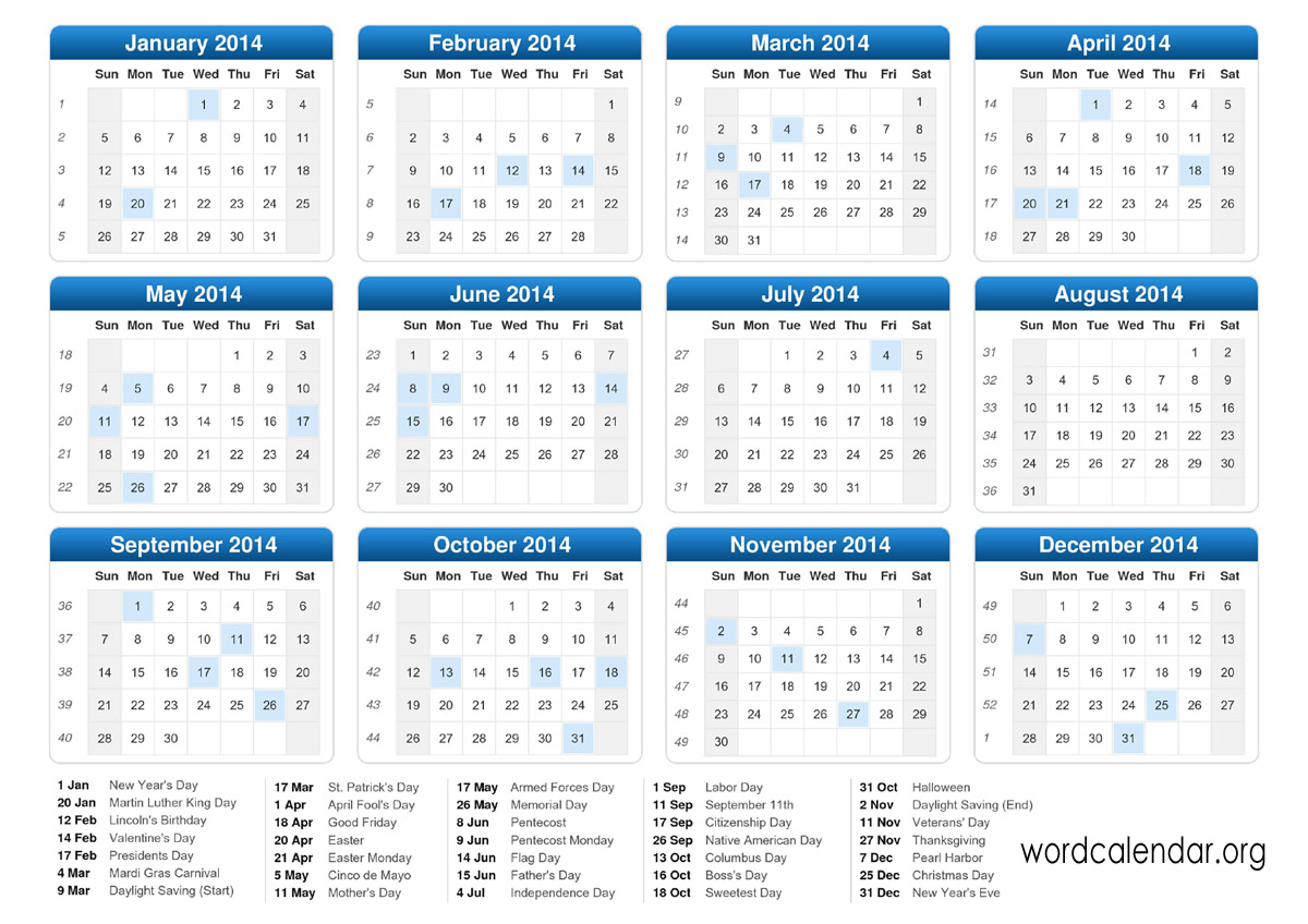 2012 Calendar with Holidays