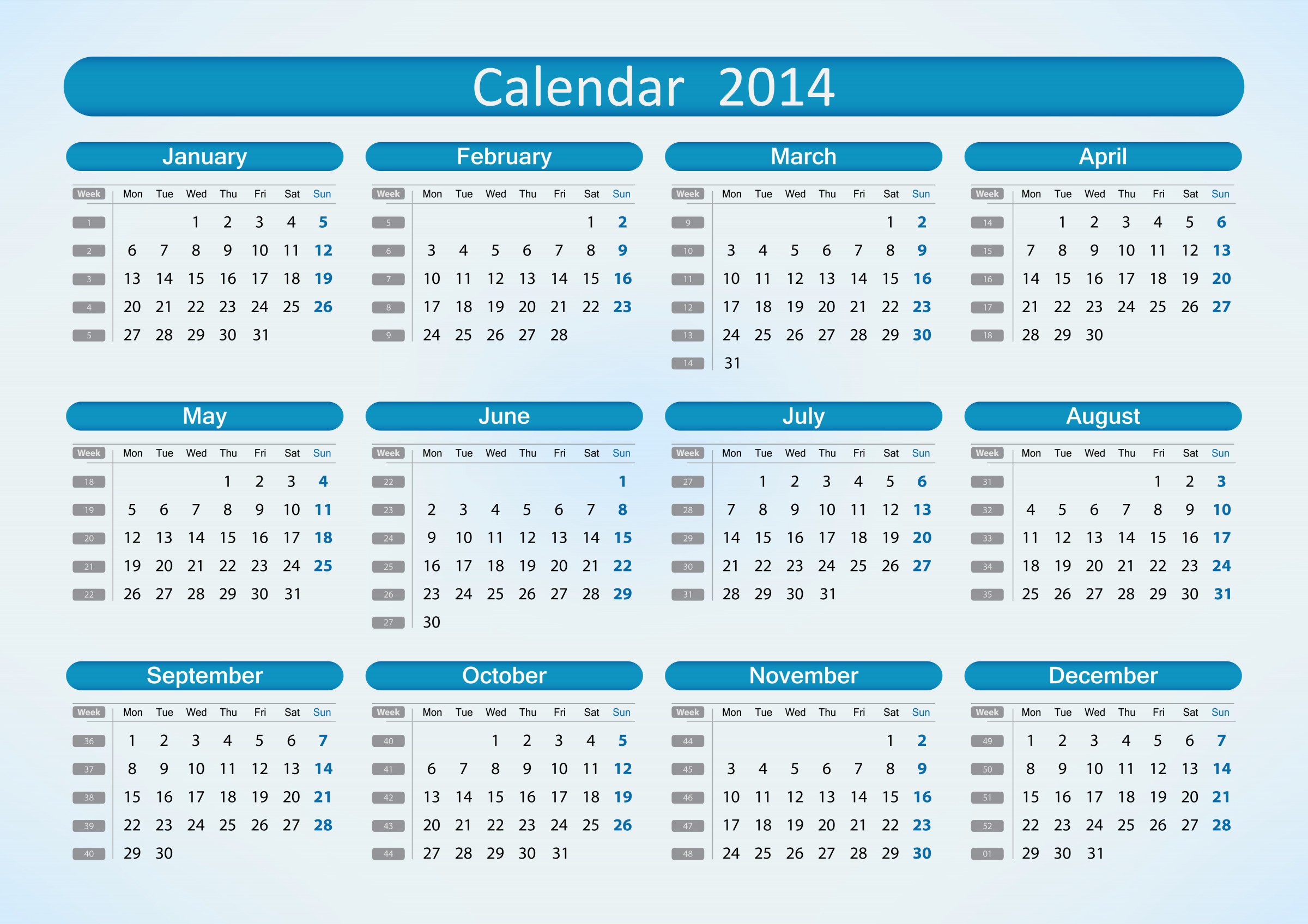 2014 Calendar with Holidays Printable