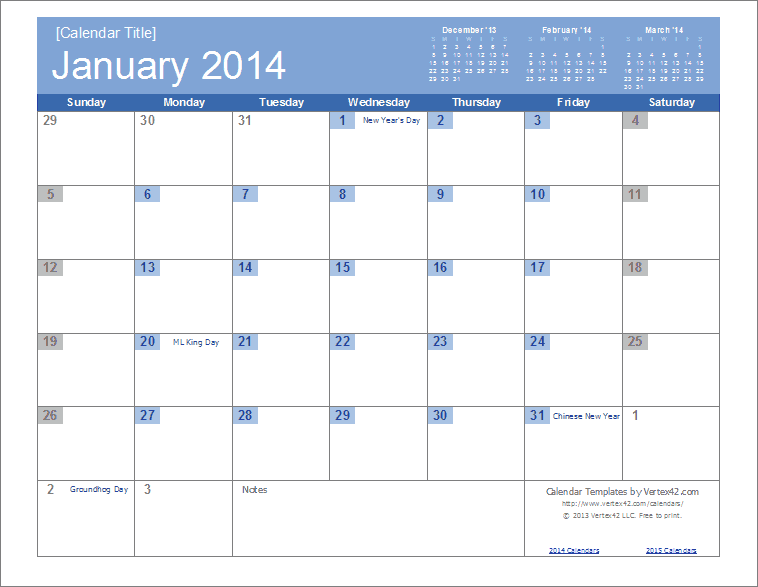 2015 Calendar Printable Template