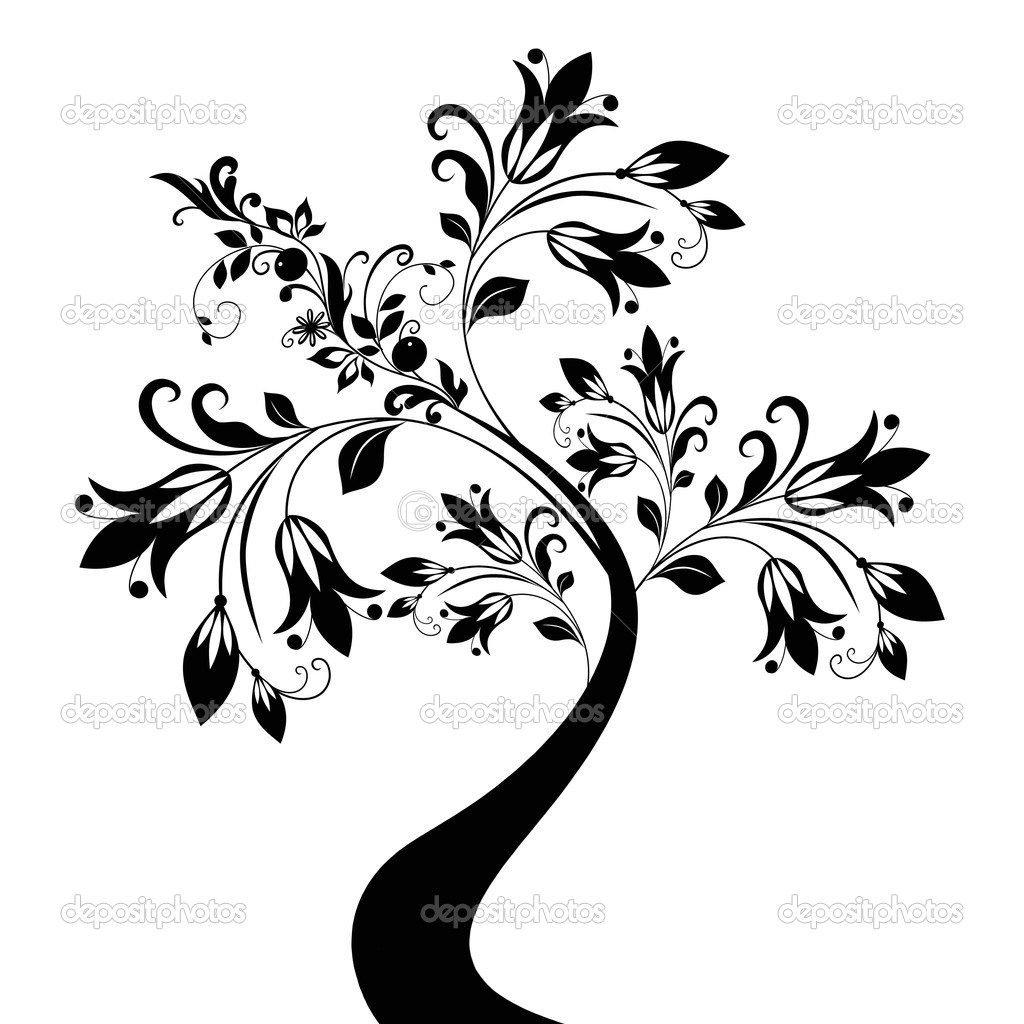 Abstract Tree Drawings Black and White