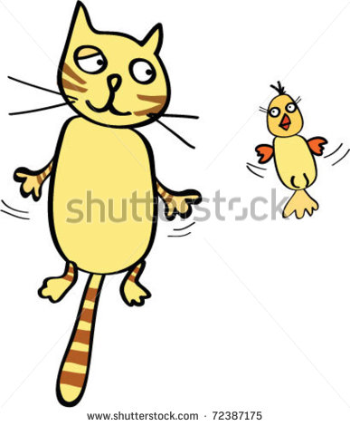 Cartoon Cat and Bird