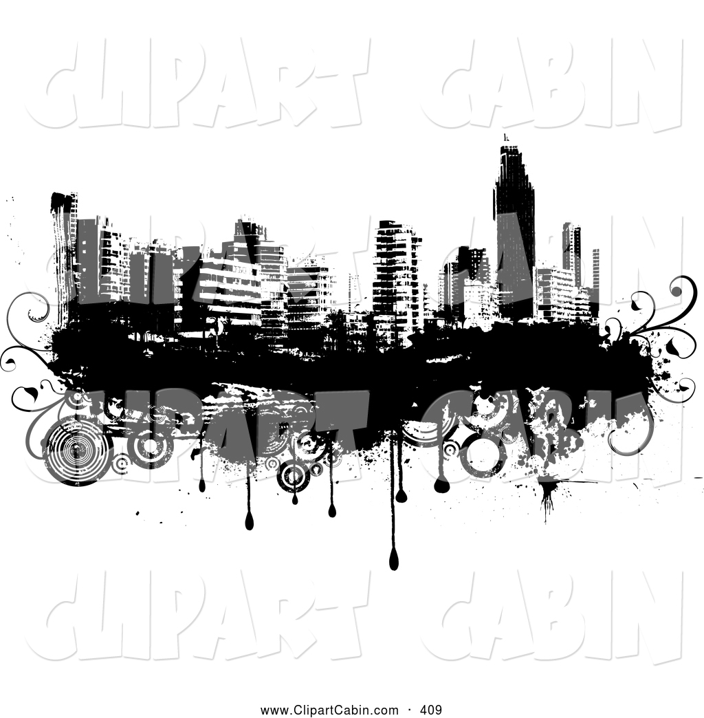 City Skyline Black and White Clip Art