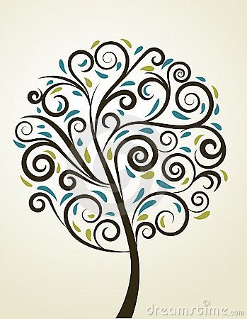 Decorative Floral Swirls Vector Tree