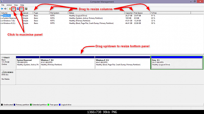 Disk Management Screen