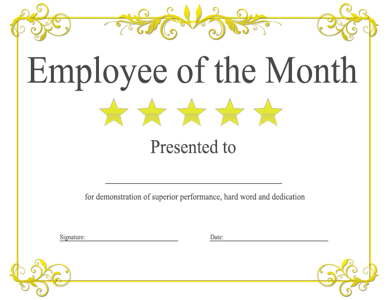 Employee of the Month Award Certificate Template Employee of the Month Award Certificate Template
