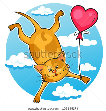 Flying Cat with Balloon Cartoon Images