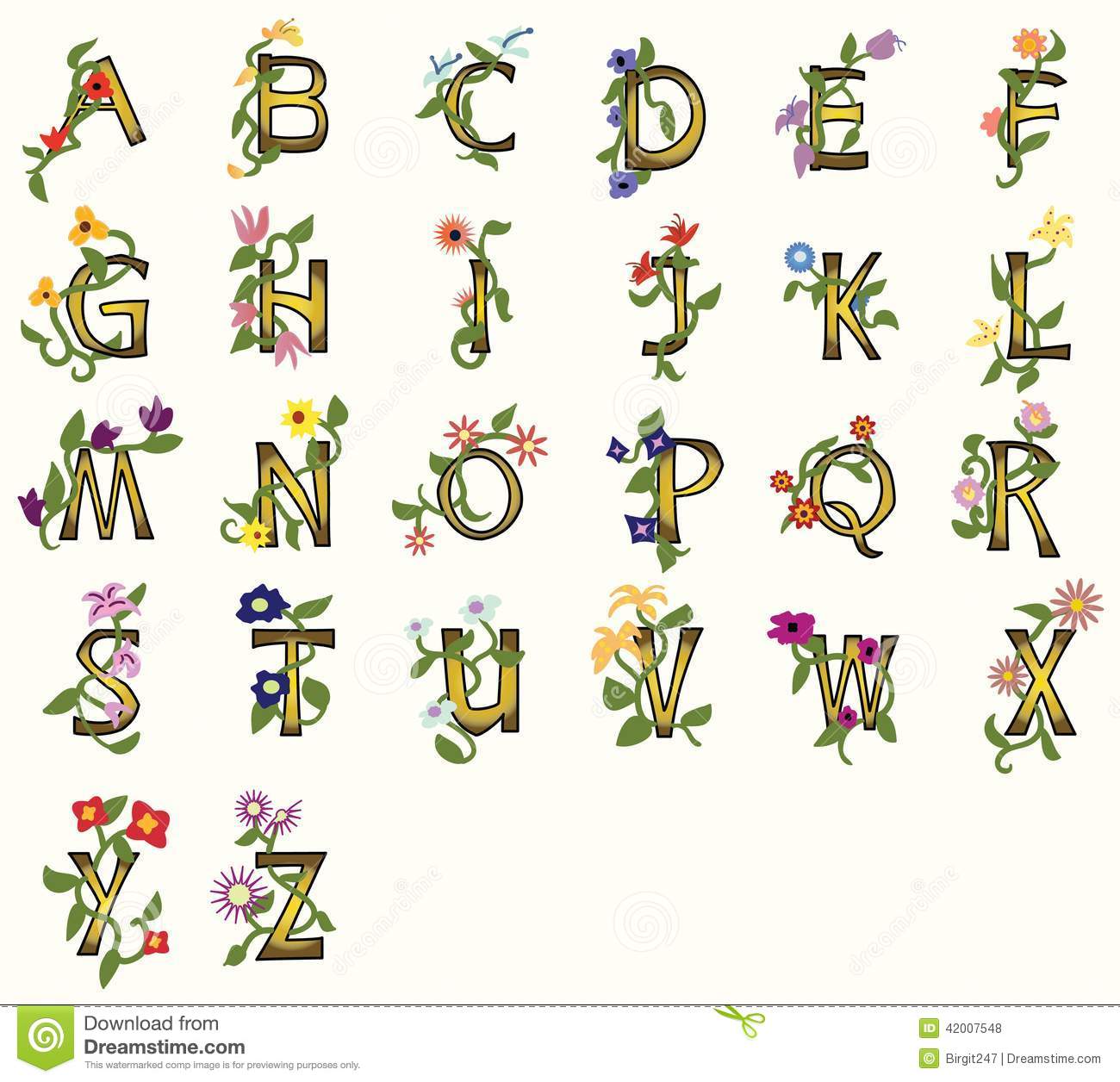 Font with Vines and Flowers