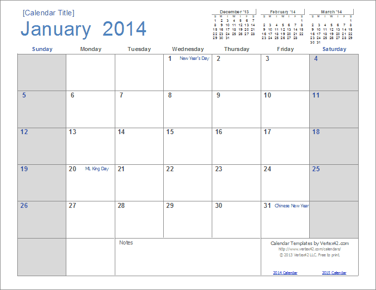 Free Printable 2015 Monthly Calendar Template