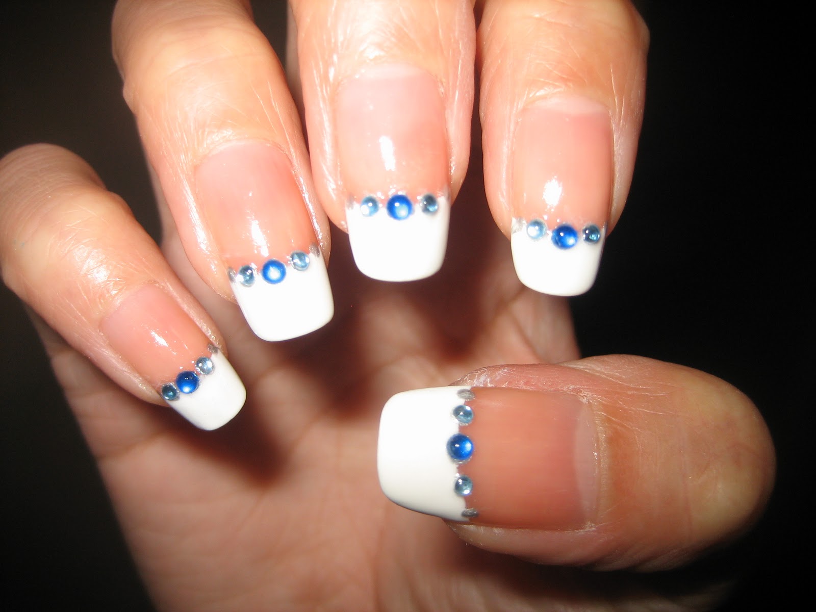 French Manicure Nail Designs with Rhinestones