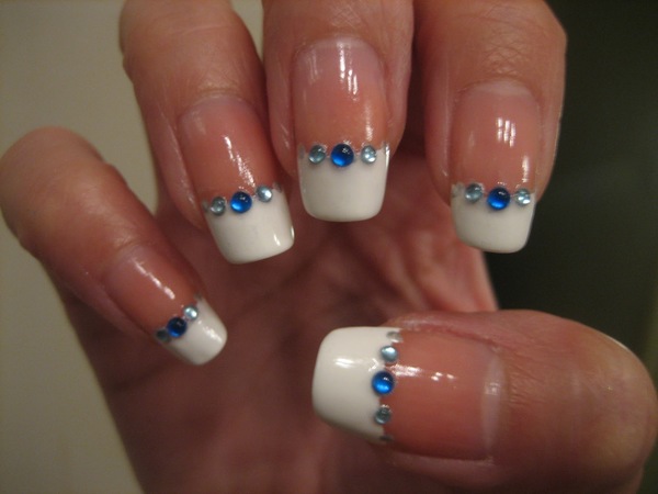 French Manicure Nail Designs with Rhinestones