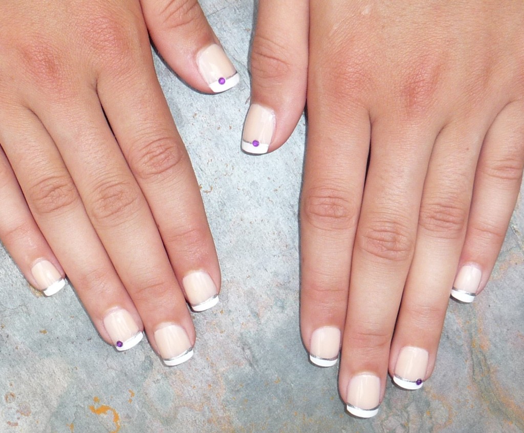 French Manicure Nail Designs with Rhinestones