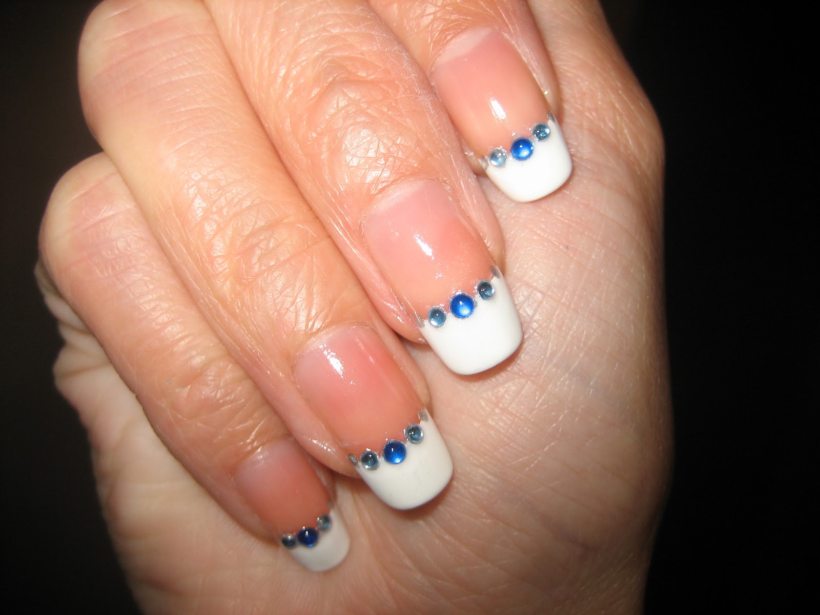 French Manicure Nail Designs with Rhinestones