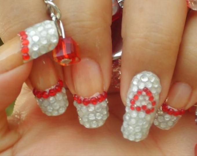 French Nail Designs with Rhinestones