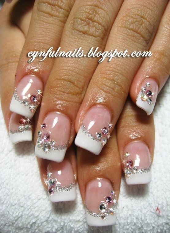 French Nails with Rhinestones