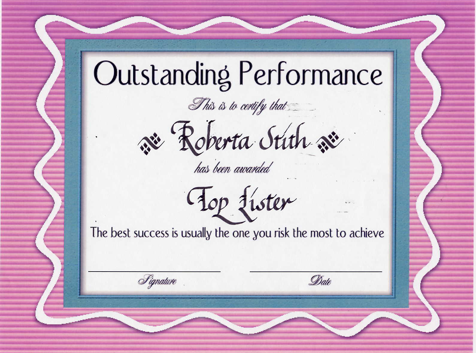 Outstanding Employee Award Certificate