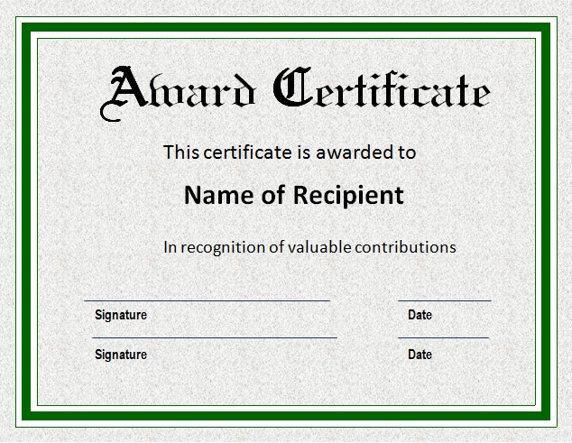 Sample Award Certificates Templates