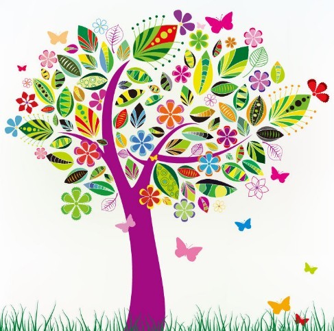 Abstract Tree with Flower Patterns