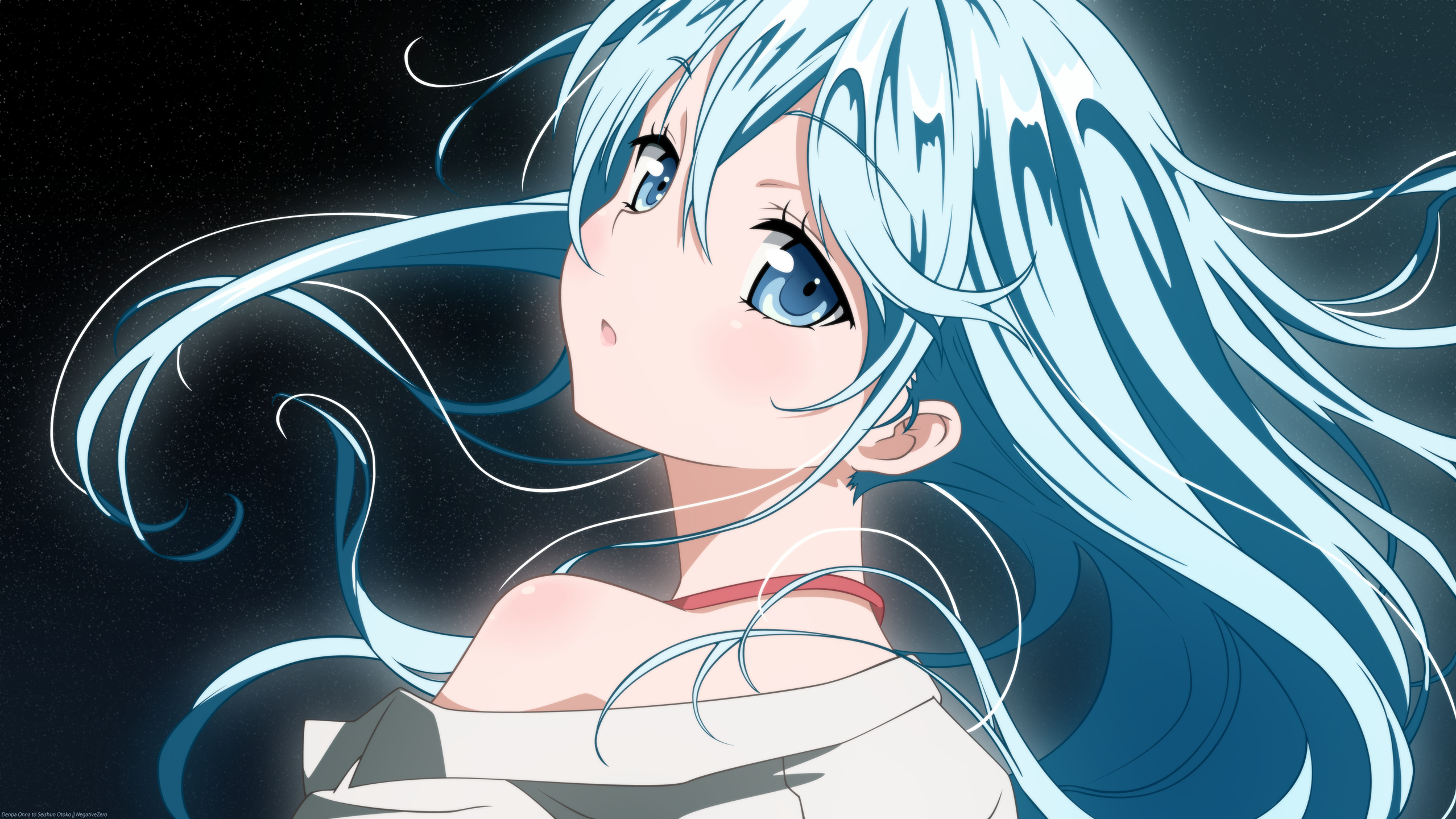 Anime Girl with Blue Eyes and Hair