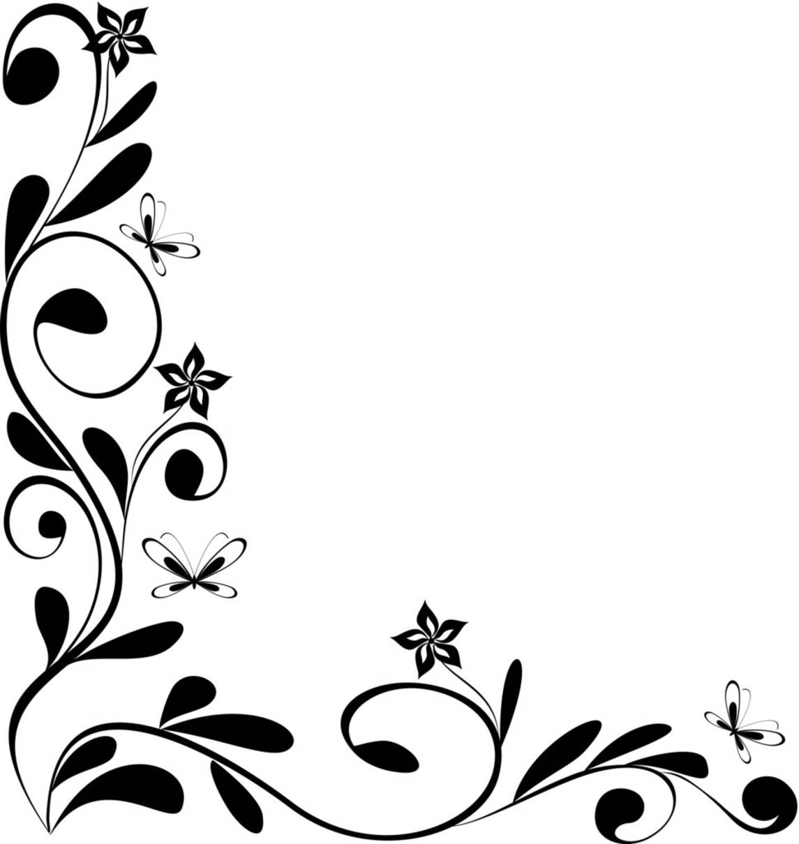 Black and White Flowers Corner Border Designs