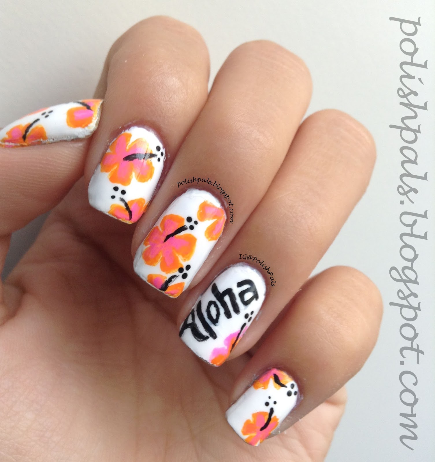 Hawaiian Flower Nail Art Designs